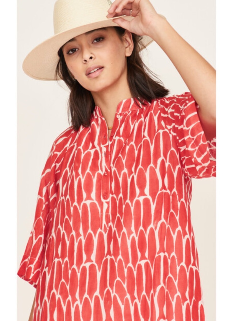 NWOT MIRTH Faro caftan. Red Fish print. Size Small. - Picture 4 of 10